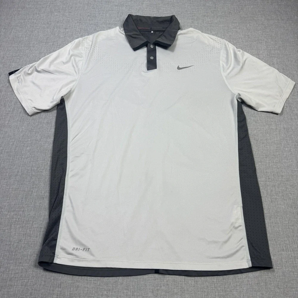 Nike Tiger Woods Collection Quail Creek Golf Polo Shirt Mens M Gray Dri-FIT